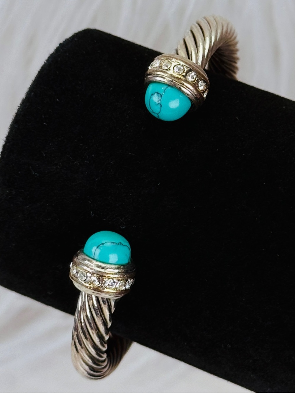 Twisted Cable Silvertone Cuff Bracelet with Blue Cabochons